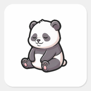 Pegatina Cuadrada Panda Soñoliento – Ilustración Kawaii Adorable