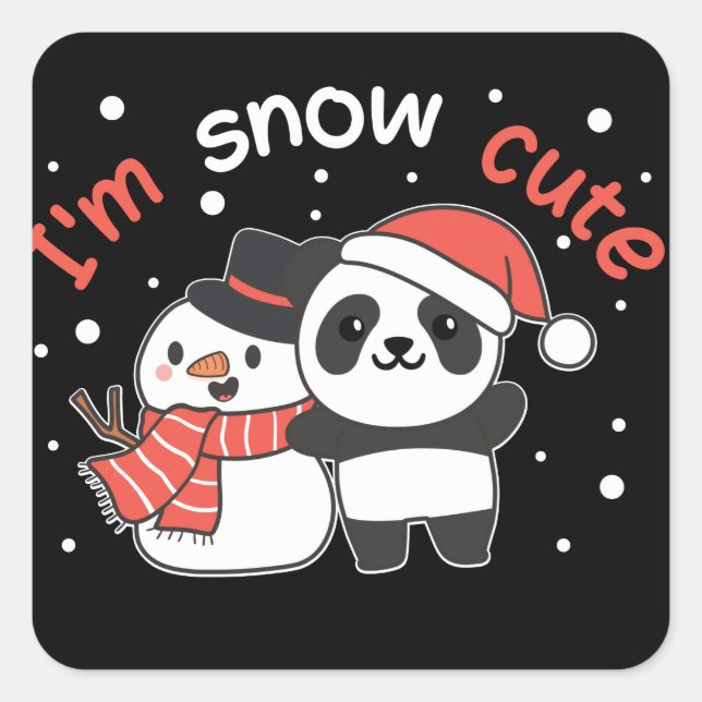 Pegatina Cuadrada Panda Soy La Nieve Cute Snowman Nieve Pun Square S (Anverso)