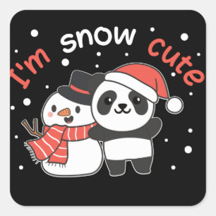 Pegatina Cuadrada Panda Soy La Nieve Cute Snowman Nieve Pun Square S