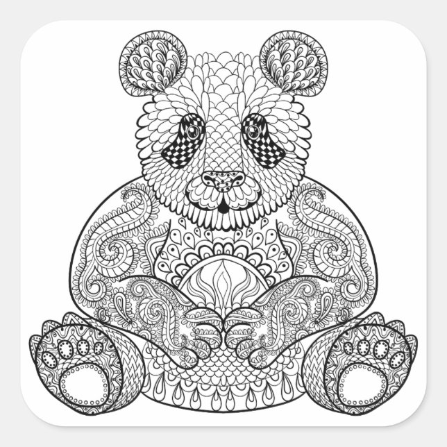 Pegatina Cuadrada Panda tribal inspirado (Anverso)