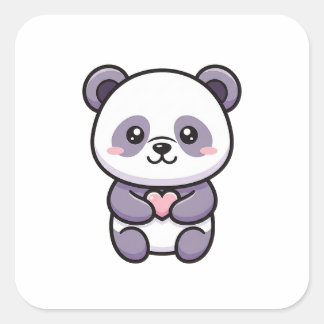 Pegatina Cuadrada Panda with Heart – Cute Whimsical Illustration