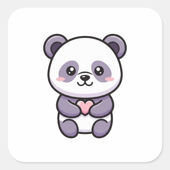 Pegatina Cuadrada Panda with Heart – Cute Whimsical Illustration (Anverso)