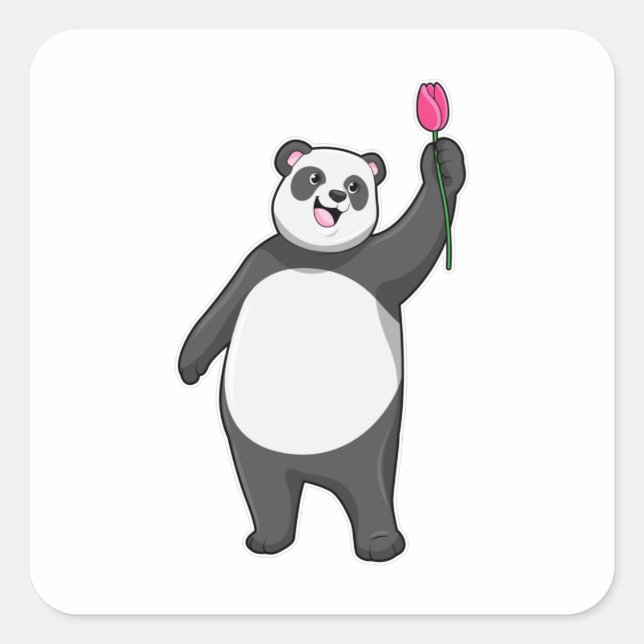 Pegatina Cuadrada Panda with Tulip (Anverso)