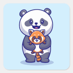 Pegatina Cuadrada Panda y Fox