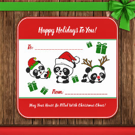 Pegatina Cuadrada Pandas Navidades personalizados