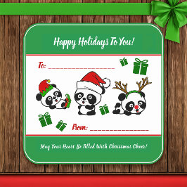 Pegatina Cuadrada Pandas Navidades personalizados