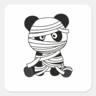 Pegatina Cuadrada Pandas Panda Mummy Pumpkin Felices Halloween