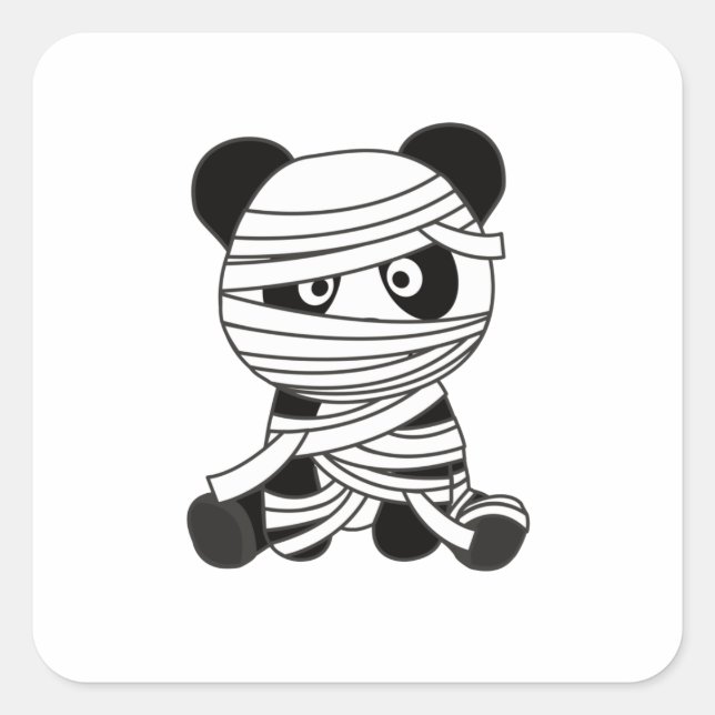 Pegatina Cuadrada Pandas Panda Mummy Pumpkin Felices Halloween (Anverso)