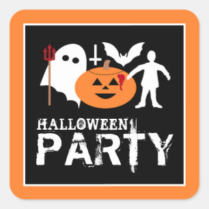 Pegatina Cuadrada Pandilla de Monstruos, Fiesta de Halloween