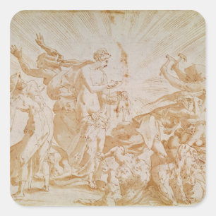 Pegatina Cuadrada Pandora abriendo la caja