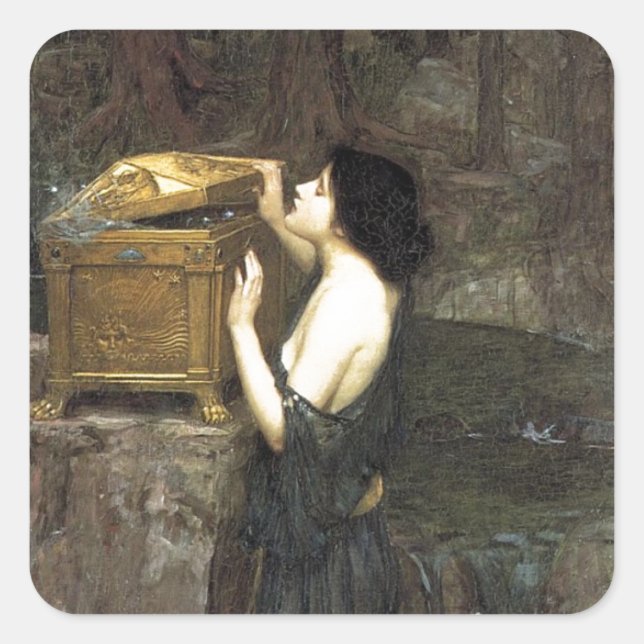 Pegatina Cuadrada Pandora [John William Waterhouse] (Anverso)