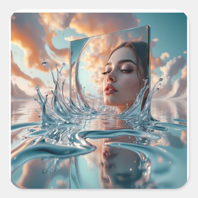 Pegatina Cuadrada panel de espejo flotante surge de un mar tranquilo (Anverso)