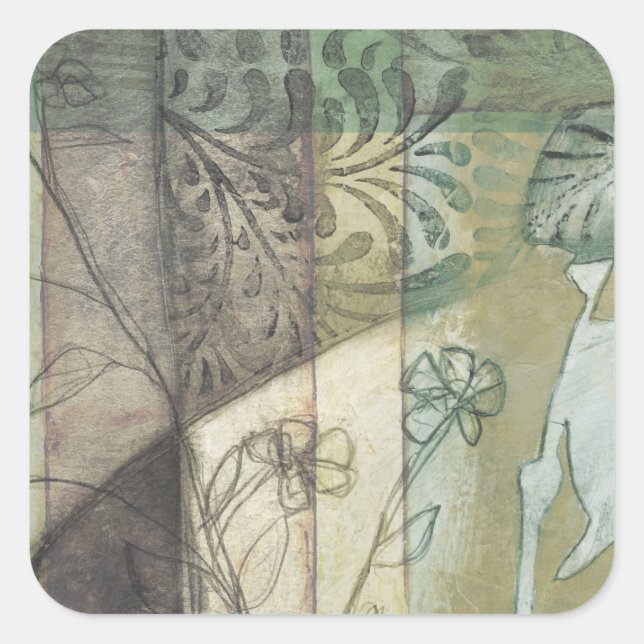 Pegatina Cuadrada Panel de jardín con hojas, flores y hierba (Anverso)