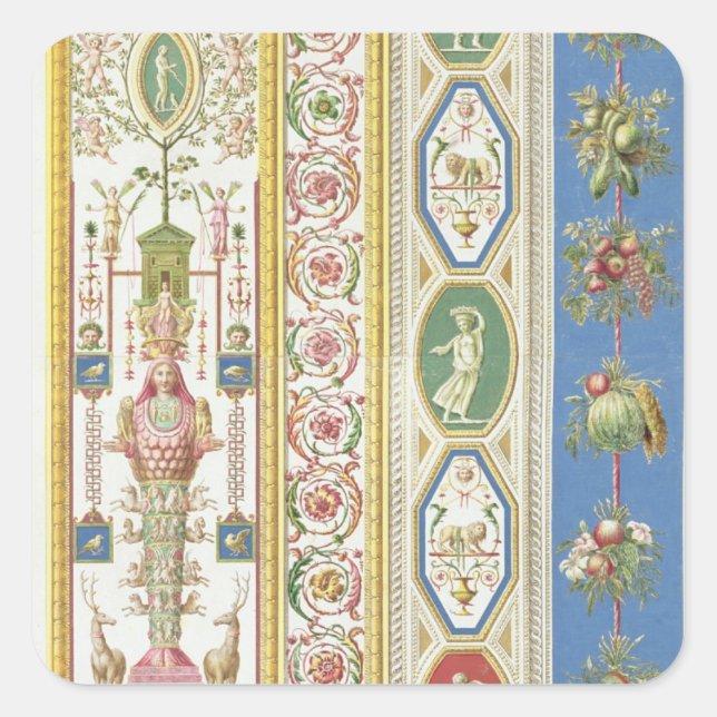 Pegatina Cuadrada Panel de Raphael Loggia en el Vaticano, engr (Anverso)