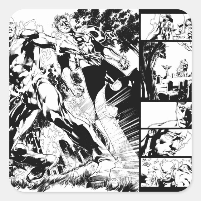 Pegatina Cuadrada Panel de relámpago y linterna verde 2 (Anverso)