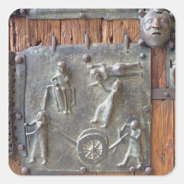 Pegatina Cuadrada Panel desde la puerta izquierda, siglo XII (bronz (Anverso)