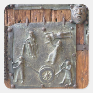 Pegatina Cuadrada Panel desde la puerta izquierda, siglo XII (bronz