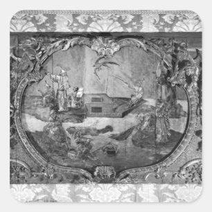 Pegatina Cuadrada Panel exterior con sujeto chino, c.1730
