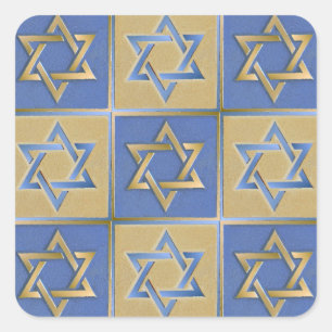 Pegatina Cuadrada Paneles de Arte Estrella de David Azul Dorado