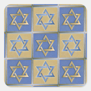 Pegatina Cuadrada Paneles de Arte Estrella de David Azul Dorado