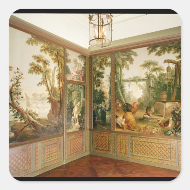 Pegatina Cuadrada Paneles pintados en el Salón de Gille (Anverso)