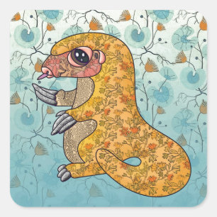 Pegatina Cuadrada Pangolin en telas de flores
