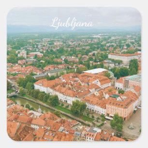 Pegatina Cuadrada Panorama de la ciudad de Ljubljana, recuerdo de vi