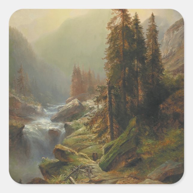 Pegatina Cuadrada Panorama de montaña grande - Albert Zimmermann (Anverso)