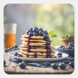 Pegatina Cuadrada Panqueques de Blueberry