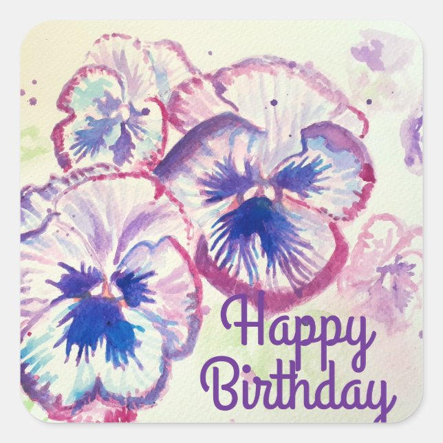 Pegatina Cuadrada Pansy Pansies Flor Púrpura Floral Rosa (Anverso)