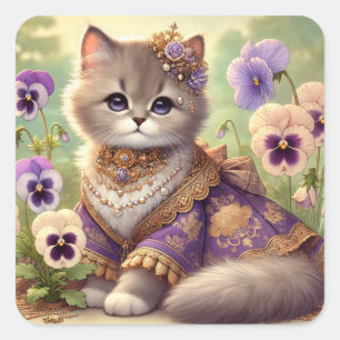 Pegatina Cuadrada Pansy Princess Cat