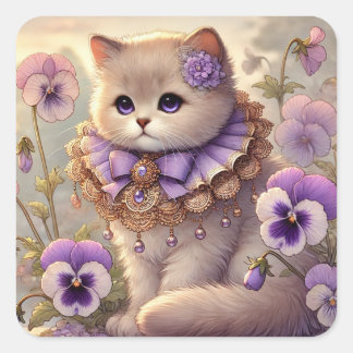 Pegatina Cuadrada Pansy Princess Cat