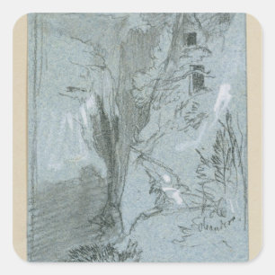 Pegatina Cuadrada Pantalica, de 'Vistas de Sicilia (tiza y gouache