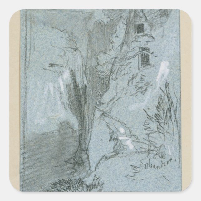 Pegatina Cuadrada Pantalica, de 'Vistas de Sicilia (tiza y gouache (Anverso)