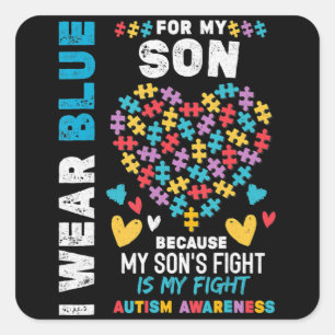 Pegatina Cuadrada Papá autista orgulloso, uso azul para el autismo d