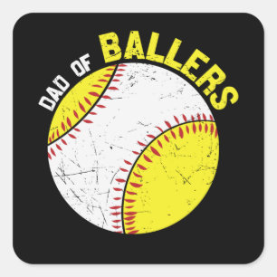 Pegatina Cuadrada Papá De Los Ballers   diseño de familia de béisbol