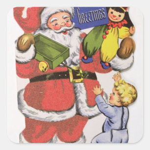 Pegatina Cuadrada Papá Navidad, tarjeta de Navidades victorianos