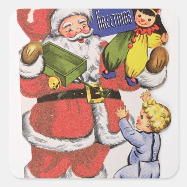 Pegatina Cuadrada Papá Navidad, tarjeta de Navidades victorianos (Anverso)