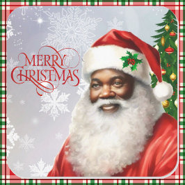 Pegatina Cuadrada Papá Noel afroamericano Feliz Navidad