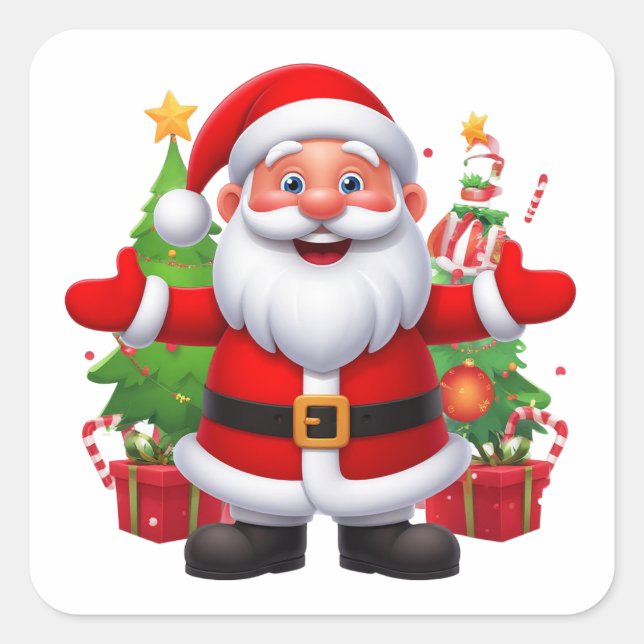 Pegatina Cuadrada Papá Noel alegre (Anverso)