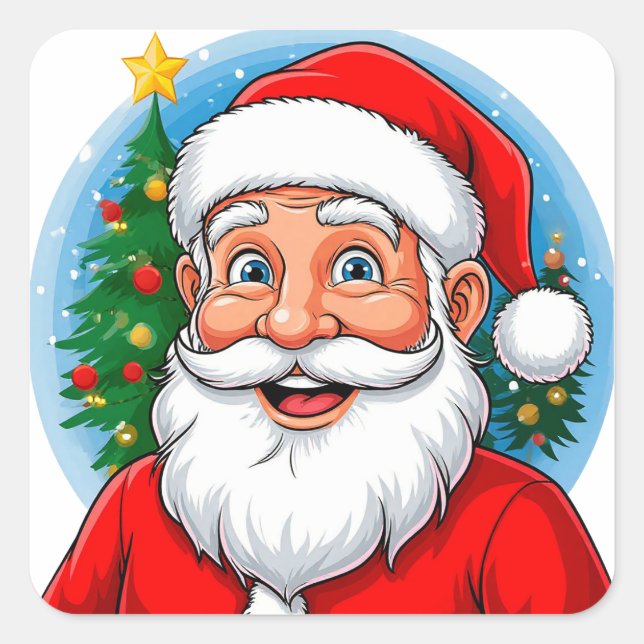Pegatina Cuadrada Papá Noel alegre (Anverso)
