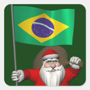Pegatina Cuadrada Papá Noel con insignia de Brasil
