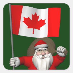 Pegatina Cuadrada Papá Noel con insignia de Canadá