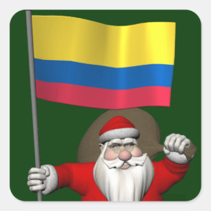 Pegatina Cuadrada Papá Noel con insignia de Colombia