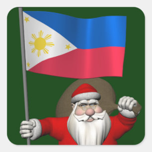 Pegatina Cuadrada Papá Noel con insignia de Filipinas