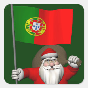Pegatina Cuadrada Papá Noel con insignia de Portugal