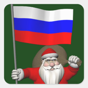 Pegatina Cuadrada Papá Noel con insignia de Rusia