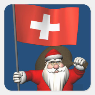 Pegatina Cuadrada Papá Noel con insignia de Suiza