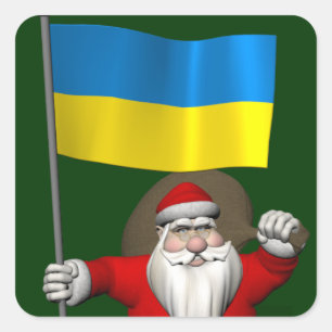 Pegatina Cuadrada Papá Noel con insignia de Ucrania