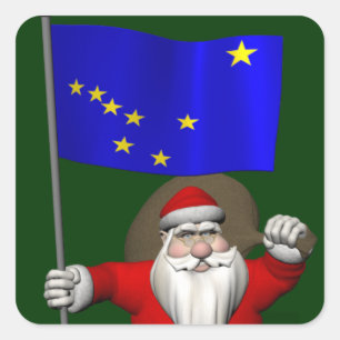 Pegatina Cuadrada Papá Noel con la bandera de Alaska